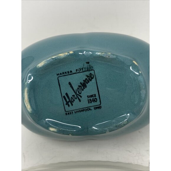 Harker Pottery Corinthian Teal Green Gravy Boat & Plate White Trim Harkerware - Picture 10 of 11